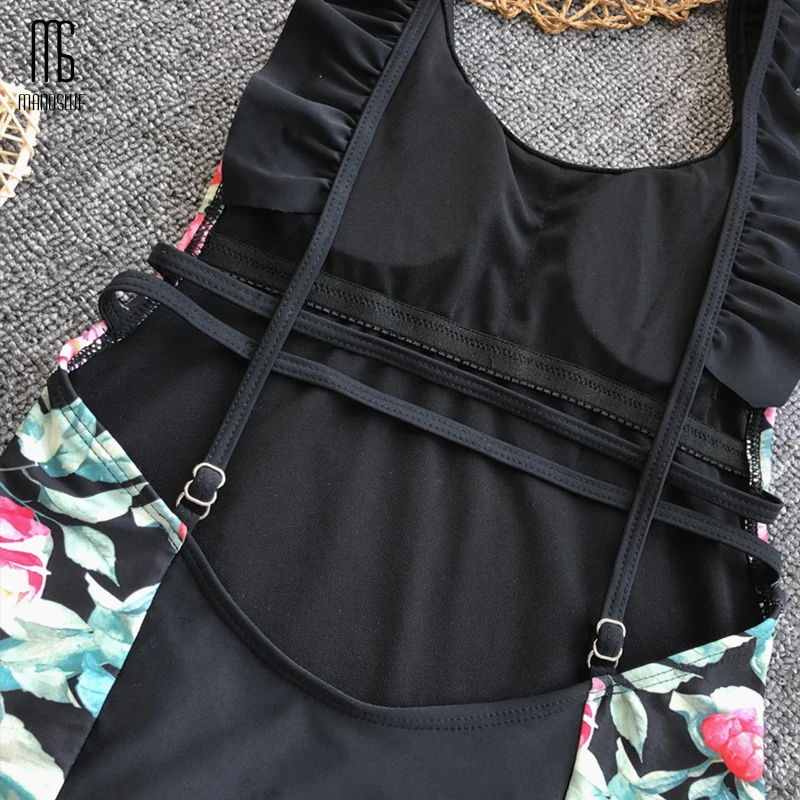 Женский купальник с открытой спиной Manoswe купальный костюм рюшами и принтом