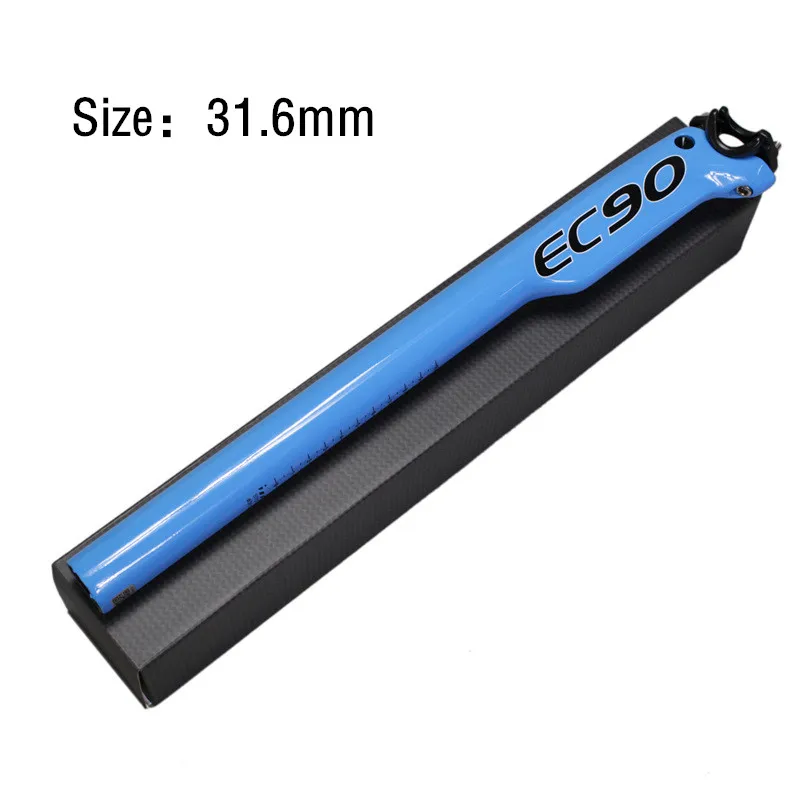 31.6-350mm blue EC90 полный углеродного волокна велосипед подседельный штырь глянцевый MTB 3 K дорожный велосипедные стойки для сидения 27,2/30,8/31,6*350/400 ломающийся ветряной подседельный штырь - Цвет: 31.6-350mm blue