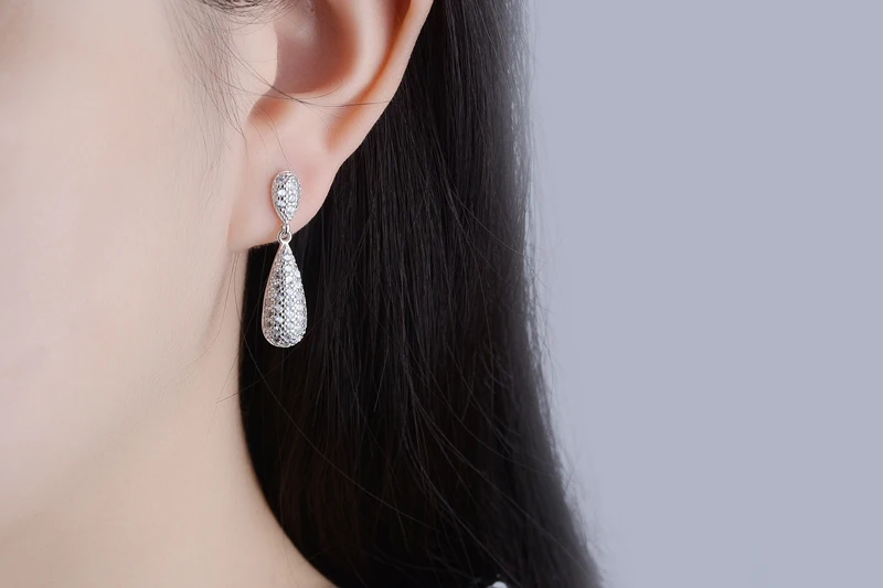 Yanleyu Elegant Female Wedding Jewelry Accessories Original Solid 925 Sterling Silver Water Drop Dangle Earrings for Women PE022 | Украшения