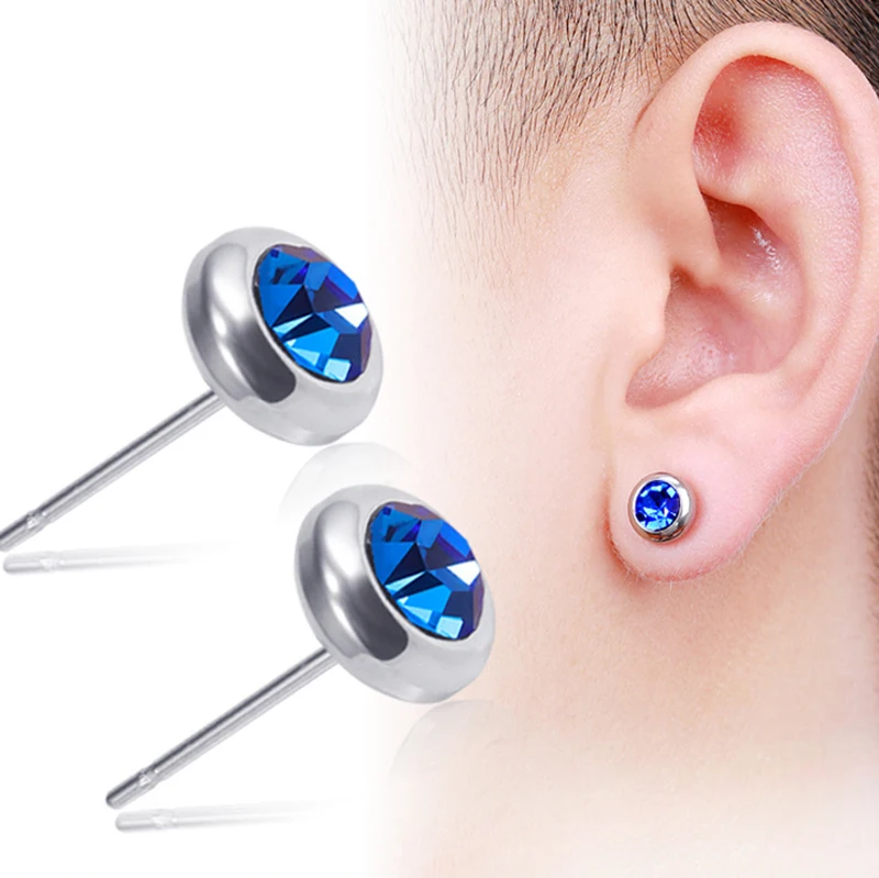 

Hypoallergenic Earrings for Women Men Stainless Steel Ear Stud Earrings Black/Blue Zircon Earrings Piercing Jewelry pendientes6