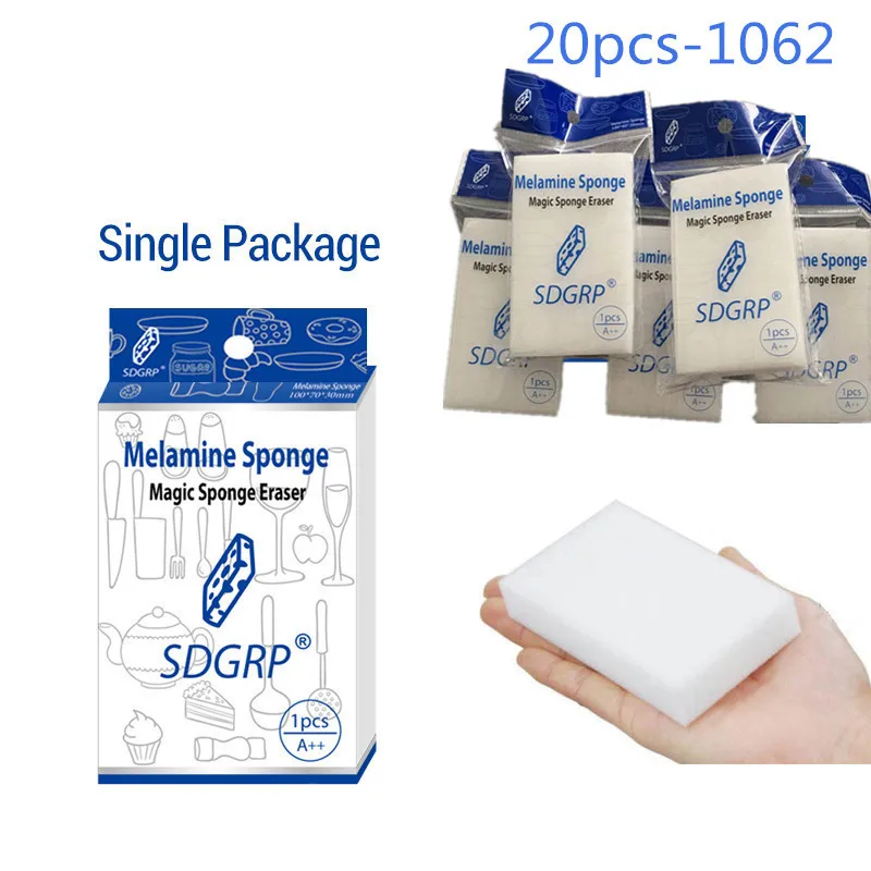 20pcs-1062-package 100/40/20/10 шт меламиновой губки волшебный спонж стиратель, Меламиновый очиститель для кухня, ванная, офис очистка нано Spoonge 10x6x2 см - Цвет: 20pcs-1062-package