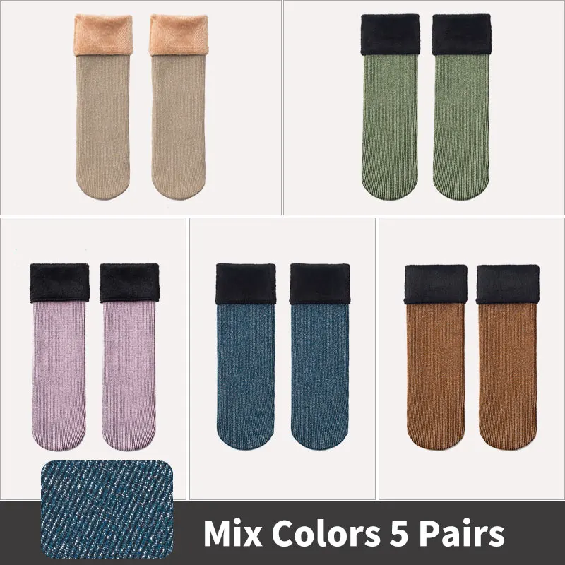 Color 13 5 пар, женские утепленные теплые носки-тапочки, зимние теплые шерстяные кашемировые зимние носки, бесшовное бархатное сапоги для мужчин - Цвет: Color 13