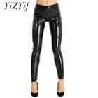 Сексуальные черные леггинсы YiZYiF с открытой промежностью, женское нижнее белье, лакированные кожаные брюки с открытой ягодицей, облегающие эластичные леггинсы