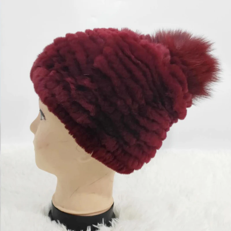 Шапка из меха кролика Рекс женская Elasitc теплый вязанный натуральная шерсть