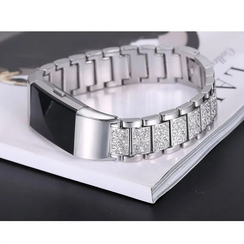 Модный ремешок для часов с кристаллами и бриллиантами Fitbit Charge 2 тремя бусинами из