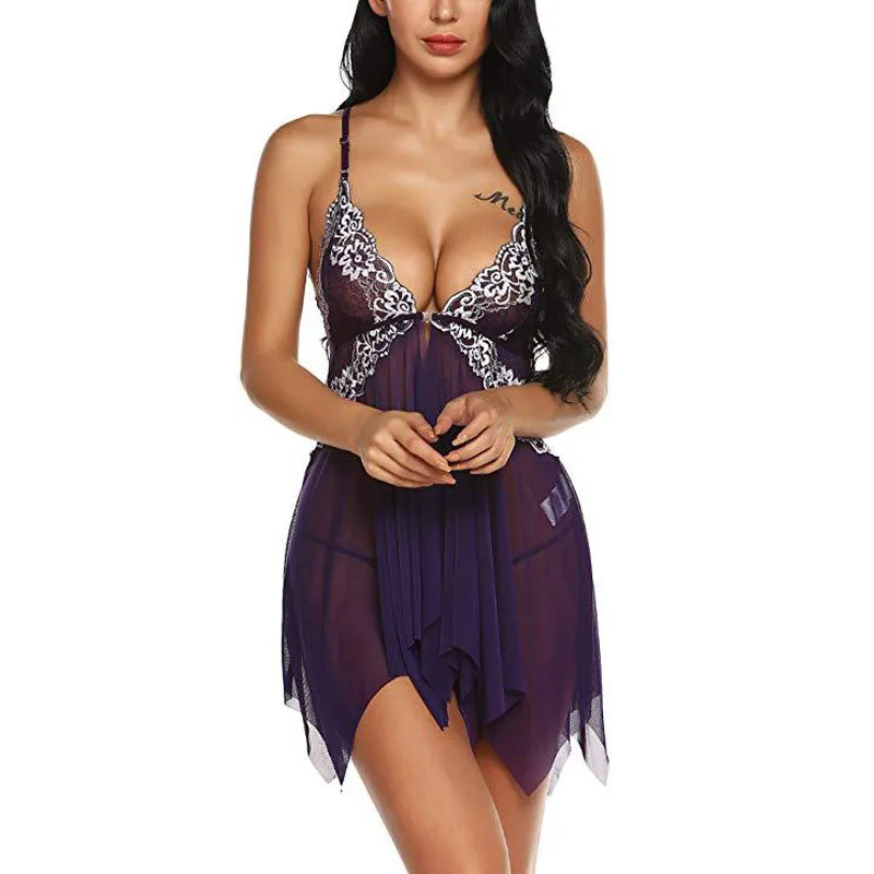 NINGMI, сексуальное женское белье, открытая спереди, Babydoll, кружевной пеньюар с цветочным принтом, набор стрингов, сетка, горячая Распродажа, сорочка с завязками, v-образный вырез, одежда для сна