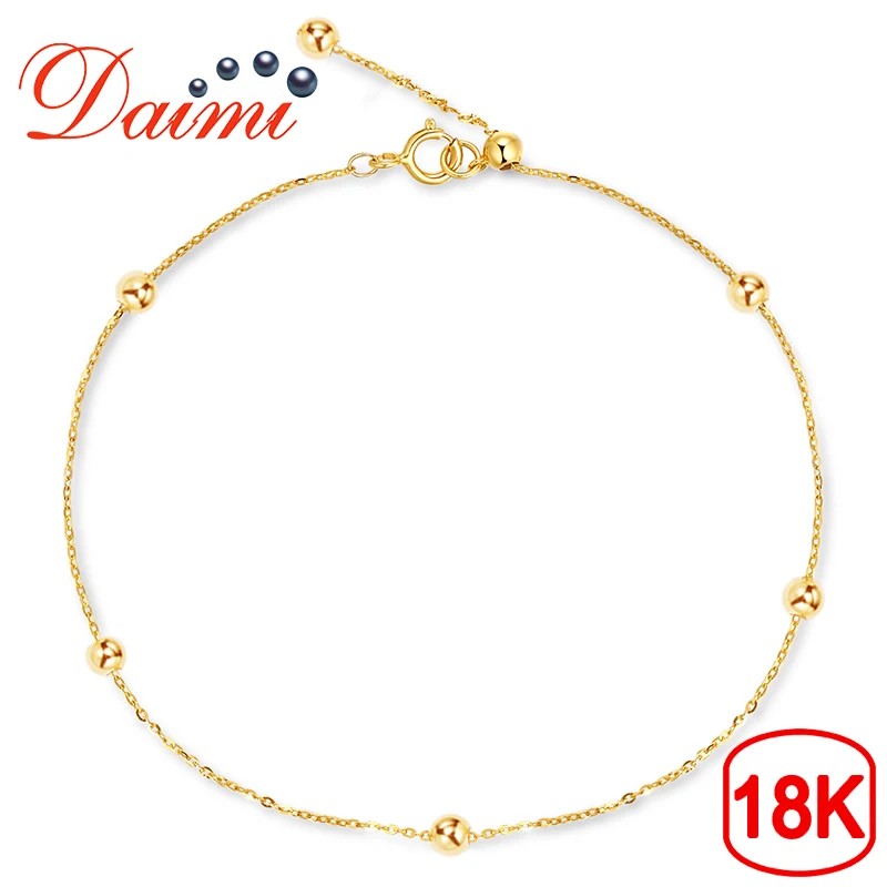 DAIMI браслет из чистого золота спутниковая цепочка 18K желтое золото с бусинами