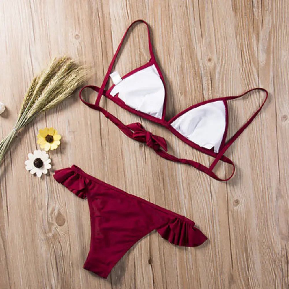 Women Push Bikini Set Swimwear Swimsuit Up Padded Bra Hot Bathing Suit Beachwear Paded Ruffled Collar | Женская одежда