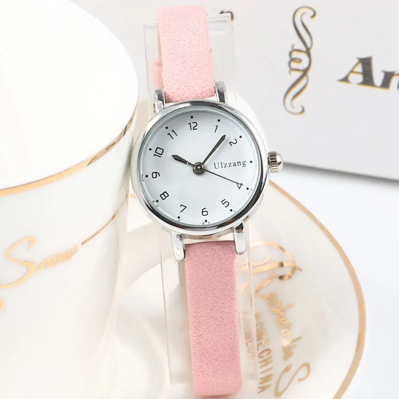 Pink silver Топ бренд изысканный маленький циферблат Ретро кожа женские часы повседневное очарование дамы простой стиль наручные часы модные женские часы - Цвет: Pink silver