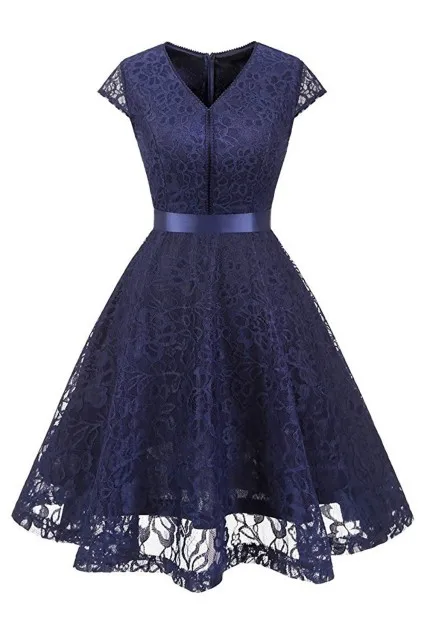 Navy Blue Короткое вечернее платье, винтажные черные вечерние платья с поясом, кружевные платья для матери невесты, Vestido de Festa, платье на выпускной - Цвет: Navy Blue