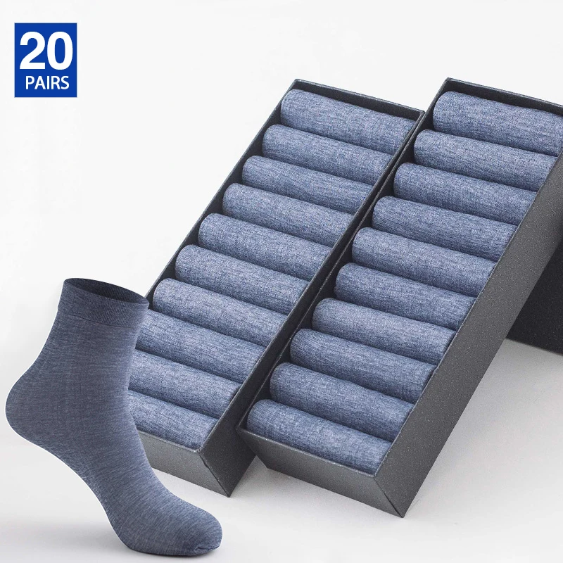 Blue HSS Брендовые мужские шелковые носки, 20 пар, высокое качество, деловые повседневные мужские длинные носки, летние тонкие прозрачные ультратонкие мужские чулки - Цвет: Blue