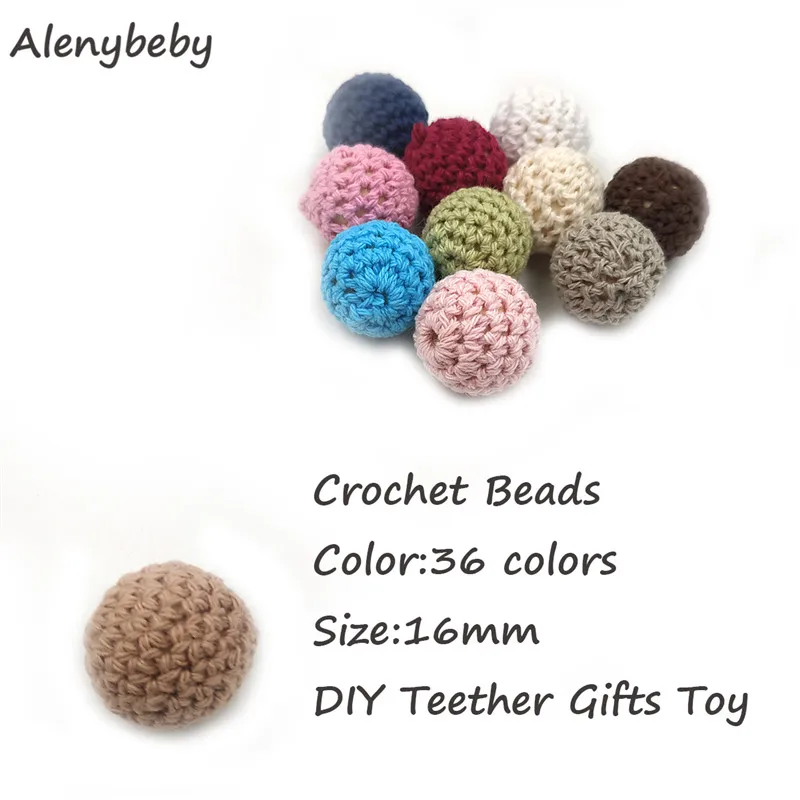 Cuentas cubiertas de ganchillo para beb&eacute;, bolas de mordedor de colores mezclados, decoraci&oacute;n interior de madera, cuentas de ganchillo para dentici&oacute;n, fabricaci&oacute;n de joyas DIY, 16mm/50 Uds.-1
