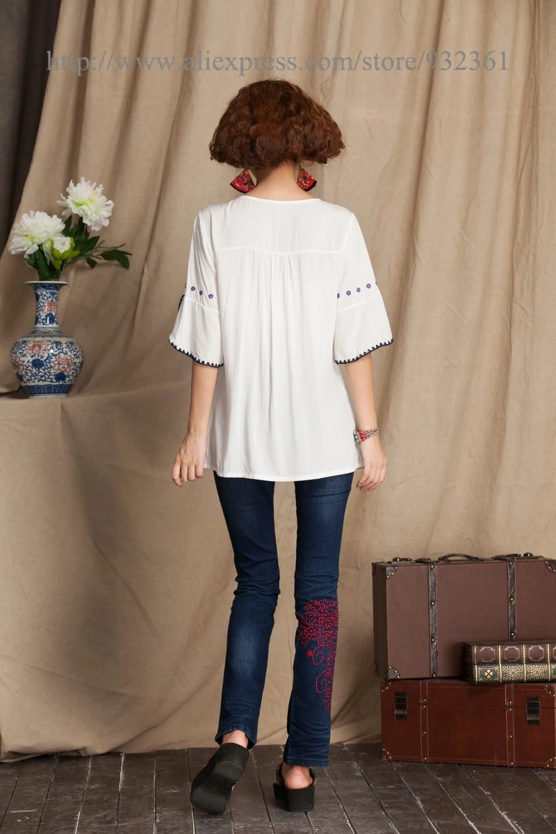 Vintage Mexican Floral Embroidery Women Blouses BOHO Blouse Shirt Summer tops 4 Color shirts blusa Blusas femininas | Женская одежда
