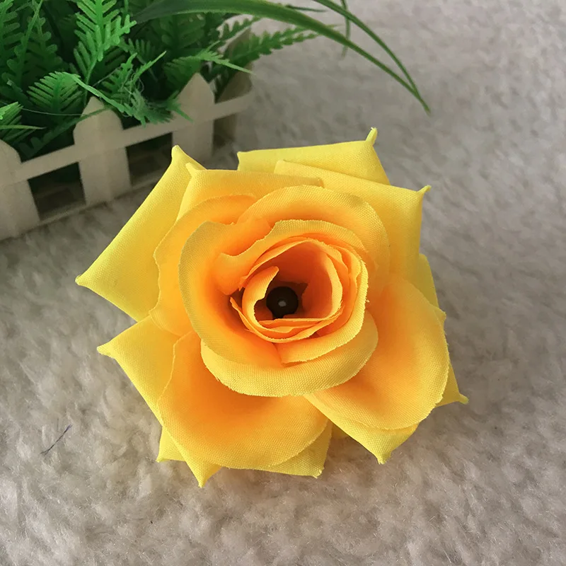 Свадебные декоративные 8 см искусственные розы цветок голова DIY цветок стены целующиеся шары Гирлянда свадебный автомобиль декоративные искусственные цветы - Цвет: Цвет: желтый