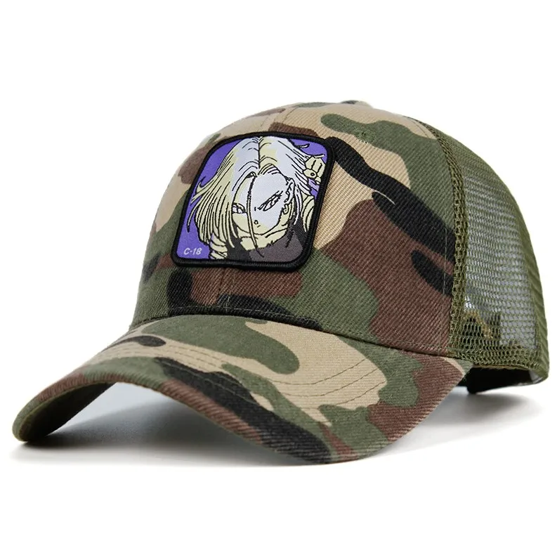 Goku сетчатая Кепка Dragon Ball Z Snapback BULMA хлопковая C-18 Saiyan бейсболка для мужчин и женщин хип-хоп кепка для водителя грузовика летняя Прямая поставка - Цвет: Камуфляж