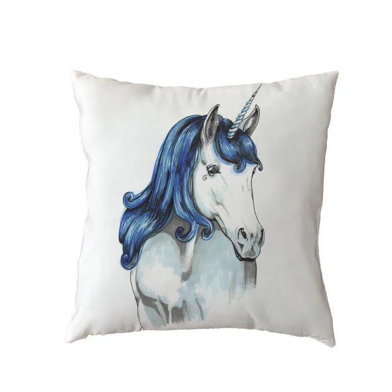 Noble Unicorn Pattern Cushion Cover Polyester Peach Skin Beautiful Rainbow Colorful Letters Warm Simple Style Pillow Decoration | Дом и сад