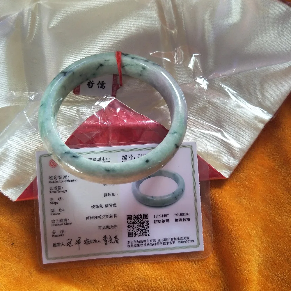 

Gift A Certificate Natural Jadeite Bracelet with Light Green Spots 54-62mm Girl Princess Bracelet Jewelry Gift