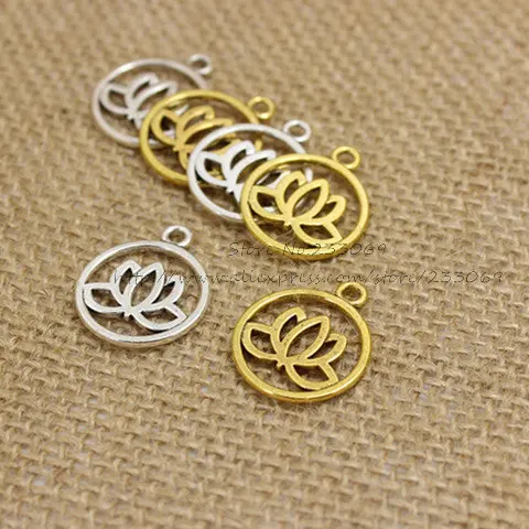 

(50 pieces/lot) 20*24mm Antique three color Metal Alloy Lotus Flower Charms Jewelry Making Charms