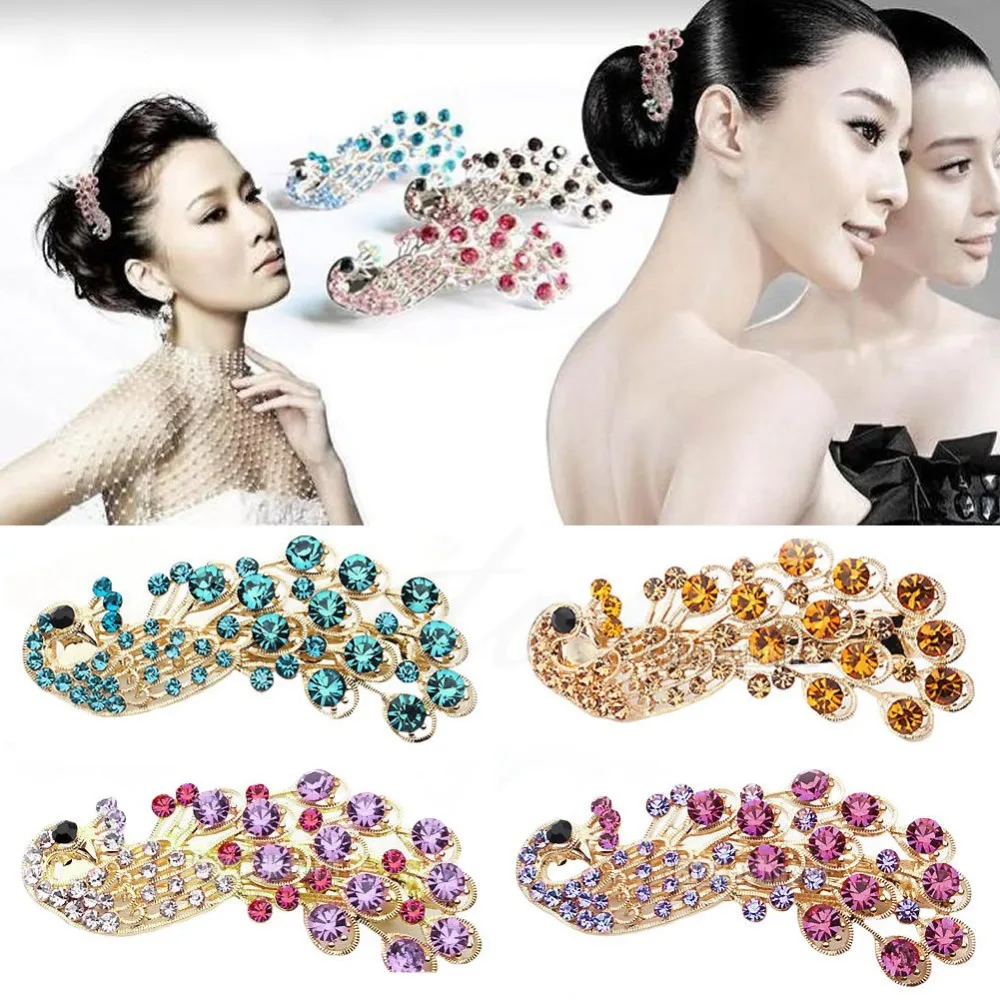 Шпилька для волос в стиле ретро с кристаллами виде павлина|hair clip|rhinestone girlh clip |
