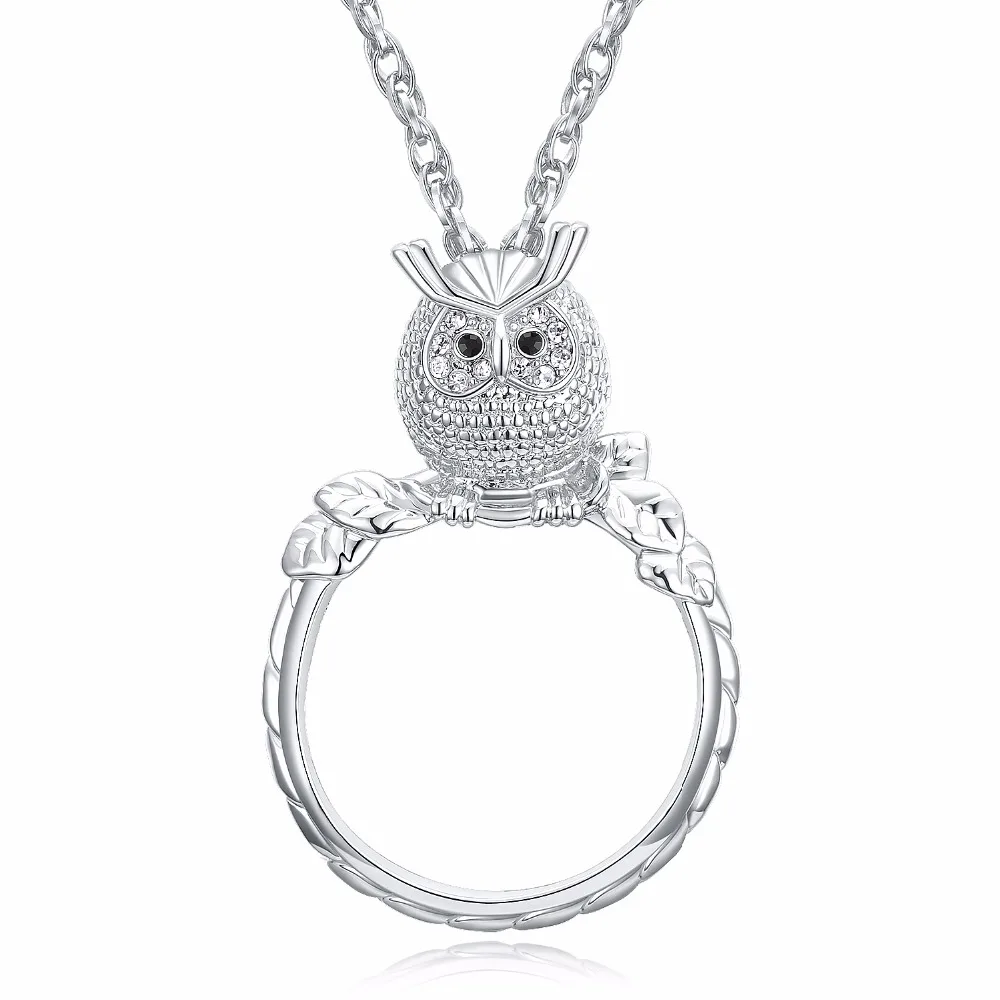 Owl Shape Women Gold Color Chain Necklace With 2X Magnifying Glass Pendant Daily Reading Purpose Nice Design | Украшения и