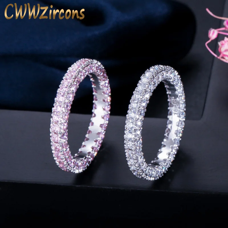 CWWZircons модные полностью микро паве белый розовый кубический цирконий камень круглые обручальные кольца для женщин обручальное кольцо R115