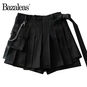 Bazalesa Harajuku клетчатая Красная Женская юбка, сексуальные клетчатые плиссированные юбки, модная мини-юбка с карманами, юбки с высокой талией для женщин, Прямая поставка - Цвет: T3 black 752