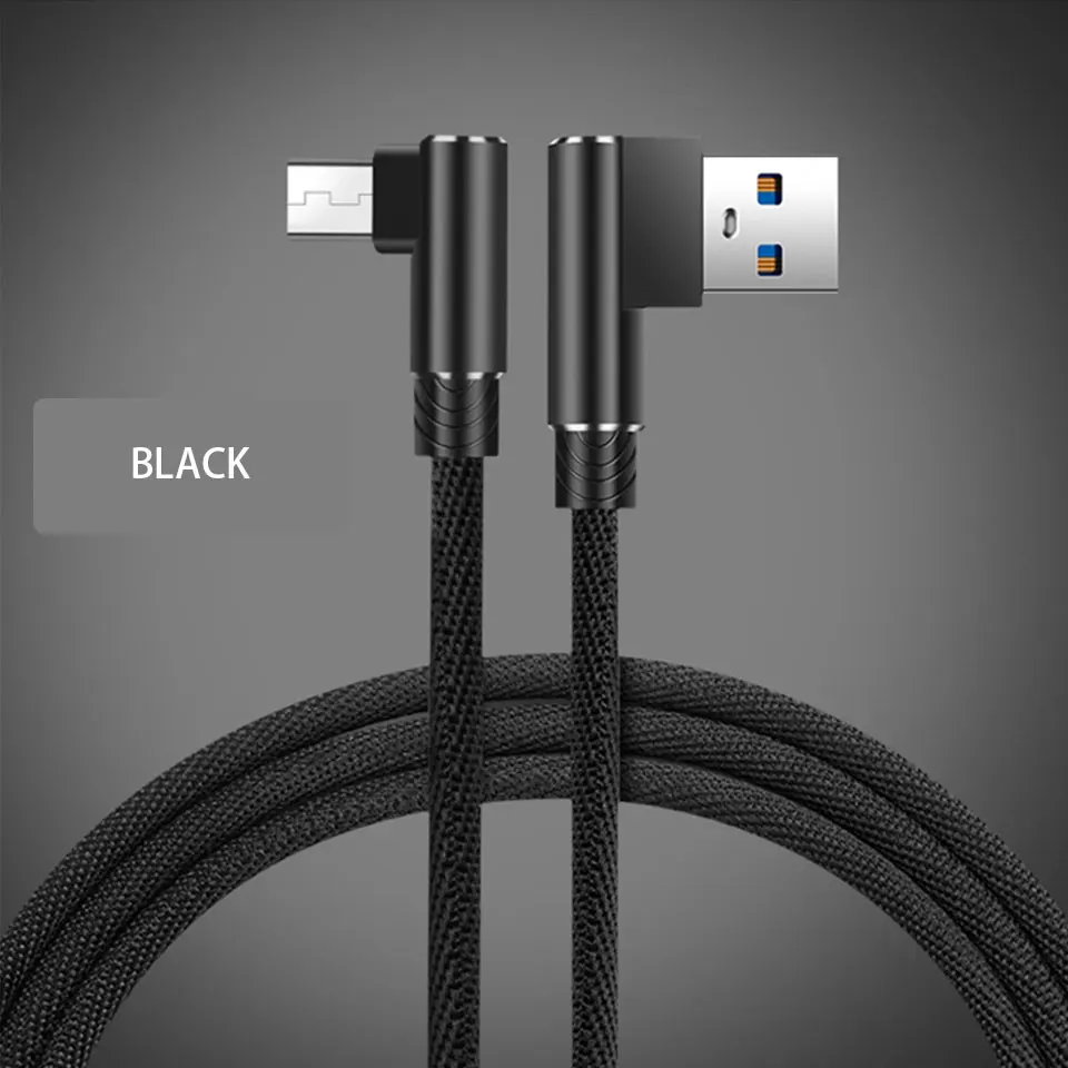 90 градусов микро Зарядка через usb кабель 1/2/3 м для Xiaomi Redmi S2 Примечание 5 Plus/5A правый угол мобильный телефон кабель для зарядного устройства с портм