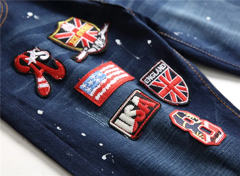 

2019 New Skinny Jeans Men Personality Badge Splash Slim Fit Denim Pants Male Casual Hip Hop Stretchy Pencil Pants
