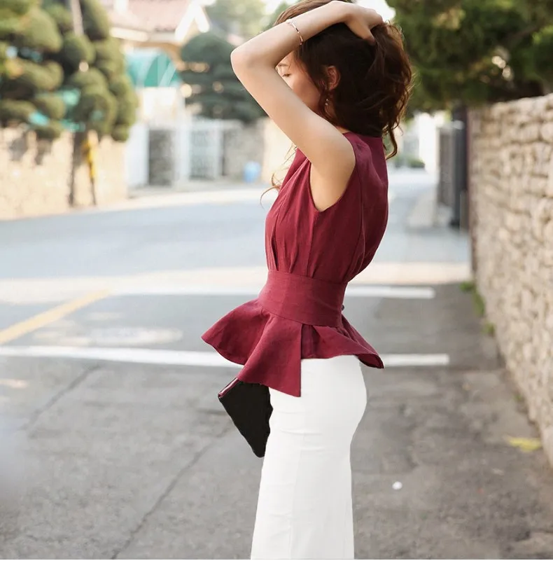 2019 Летняя мода уличная элегантный пояса оборками Блузка для женщин Blusas офисные