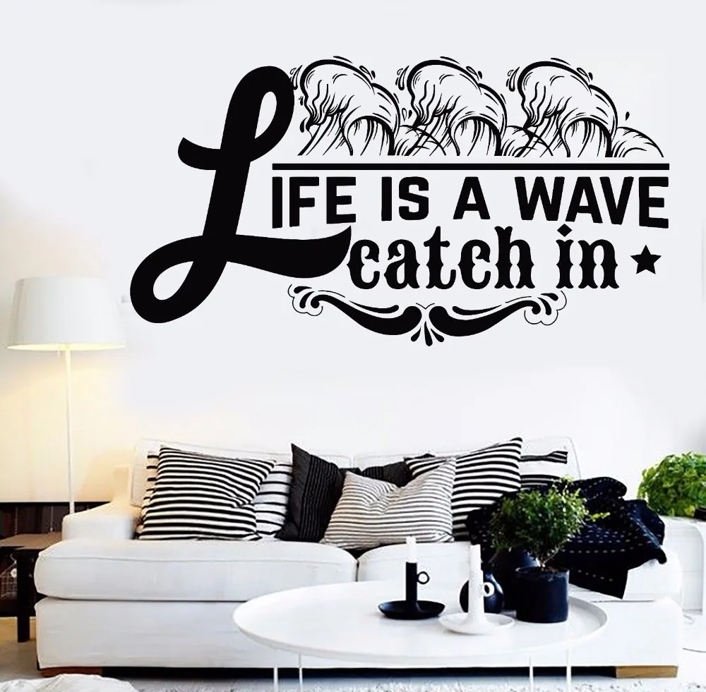 

Wall Sticker Quote Words Life Is A Wave Catch In Room Decor Removable Quote Vinyl Wall Decal Home Room Life Sticker Decor AY580