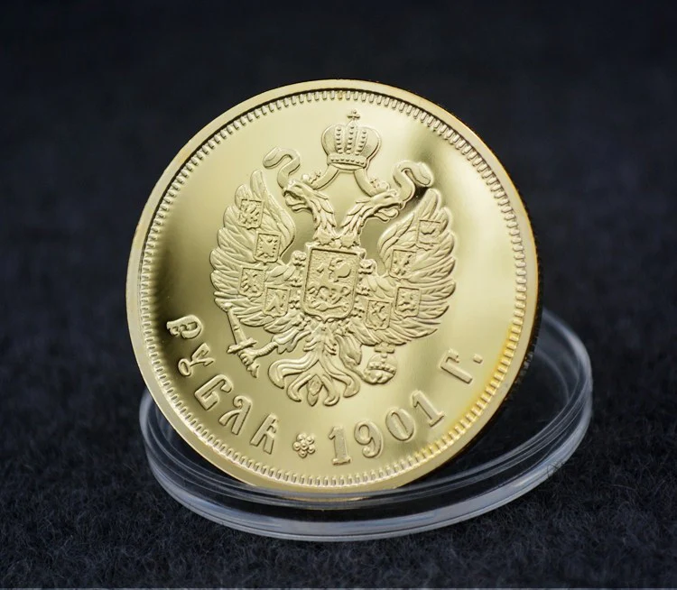 24-K Gold plated 1901 russia 10 Roubles gold Coin copy Drop Shipping | Дом и сад