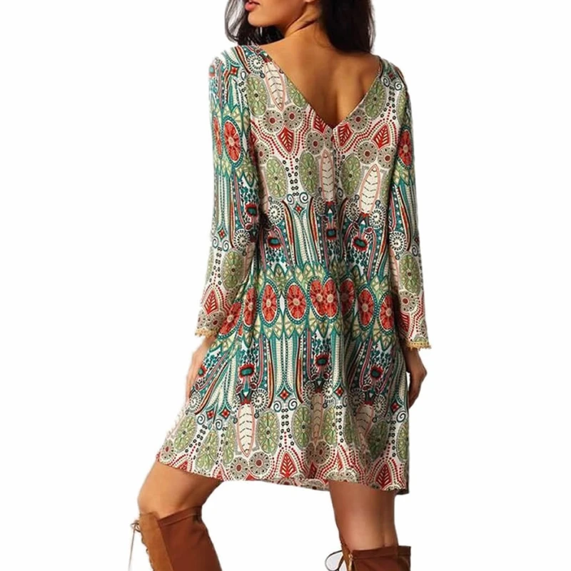 Женское повседневное короткое платье с цветочным принтом Boho вечернее длинными