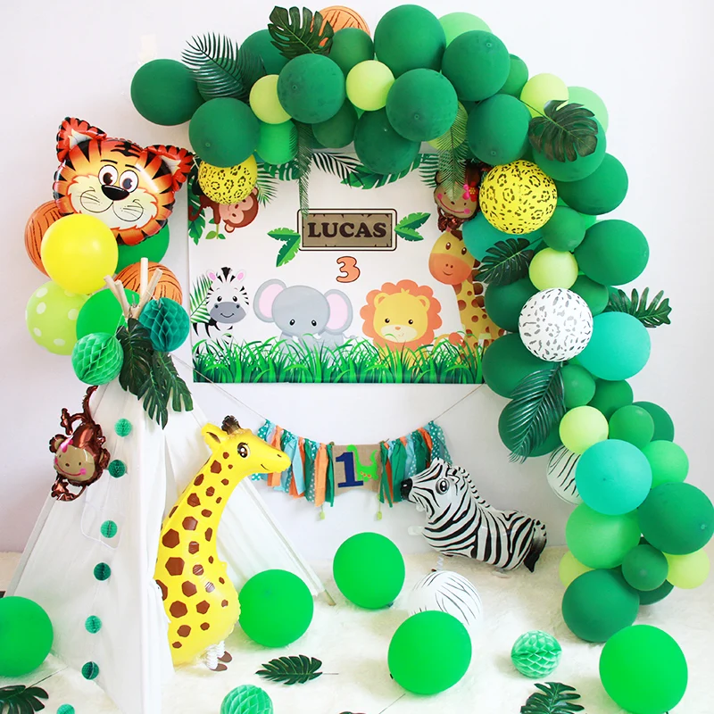 Джунгли животные тигр Лев День рождения украшение шар гирлянда со складками - Фото №1