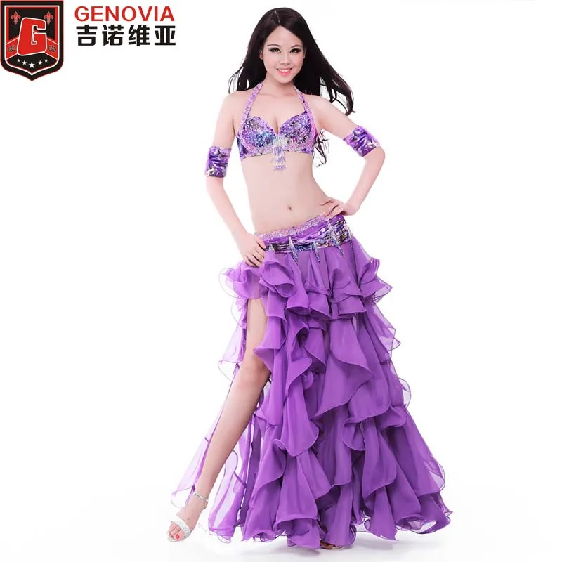 

New Luxury Belly Dance Costume 4 Pics Bra&Belt&Skirt&Armbands 34B/C 36B/C 38B/C