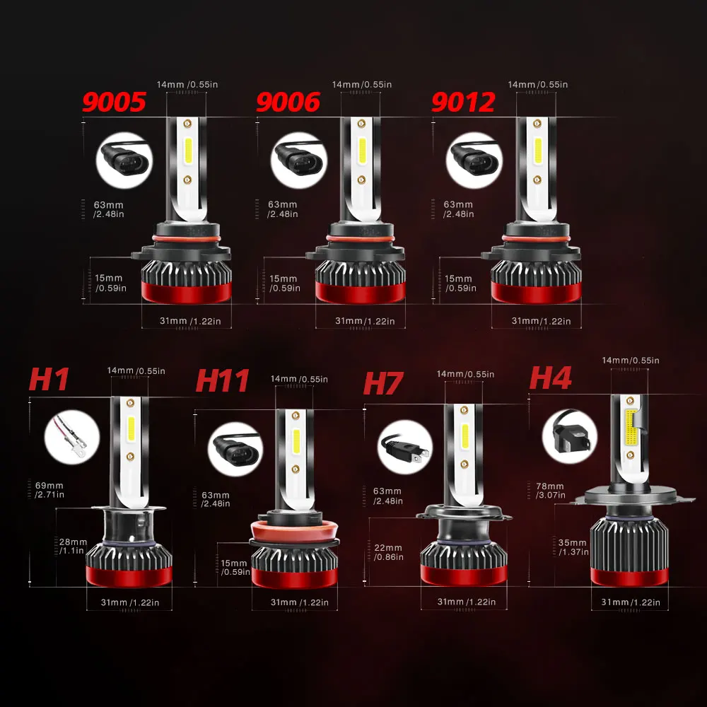 2x автомобильная лампа для Фар H4 LED H7 H1 9005 HB3 9006 HB4 H8 H9 H11 9012 80 Вт 8000LM 6000 К