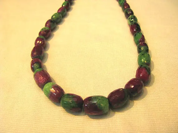 

high quality genuine ruby zoisite epidote DIY bead handmade barrel egg faceted jewelry bead necklace 6-14mm 17inch/L