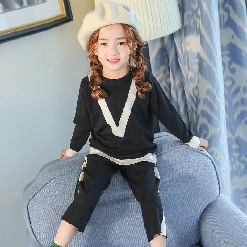 От 4 до 13 лет-подростков модная одежда для девочек Костюмы комплект осенние