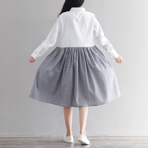 La MaxPa Mori Girl/весенне осеннее платье рубашка с вышивкой и отложным воротником