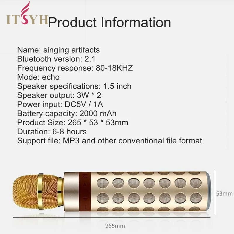Беспроводной bluetooth караоке микрофон. Портативный караоке микрофон с динамиком. С светодиодной подсветкой