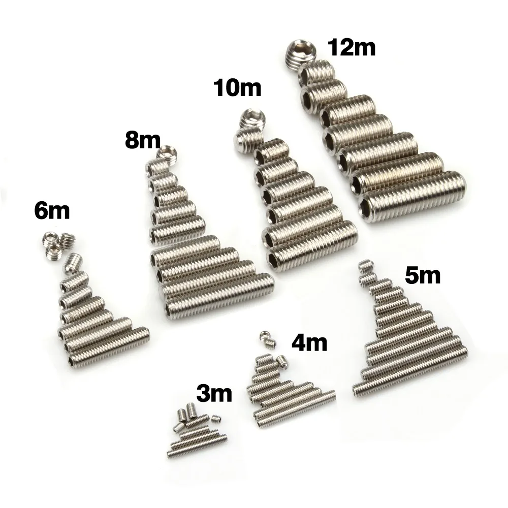 

5pcs M10 M12 304 Stainless Steel Metric Thread Grub Screws Flat Point Hexagon Socket Set Screws Headless