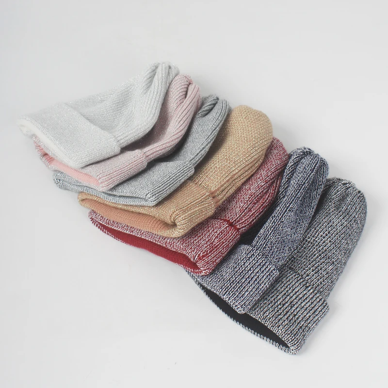 ROSELUOSI осенне-зимняя женская шапка модные смешанные Серебристые шелковые вязаные