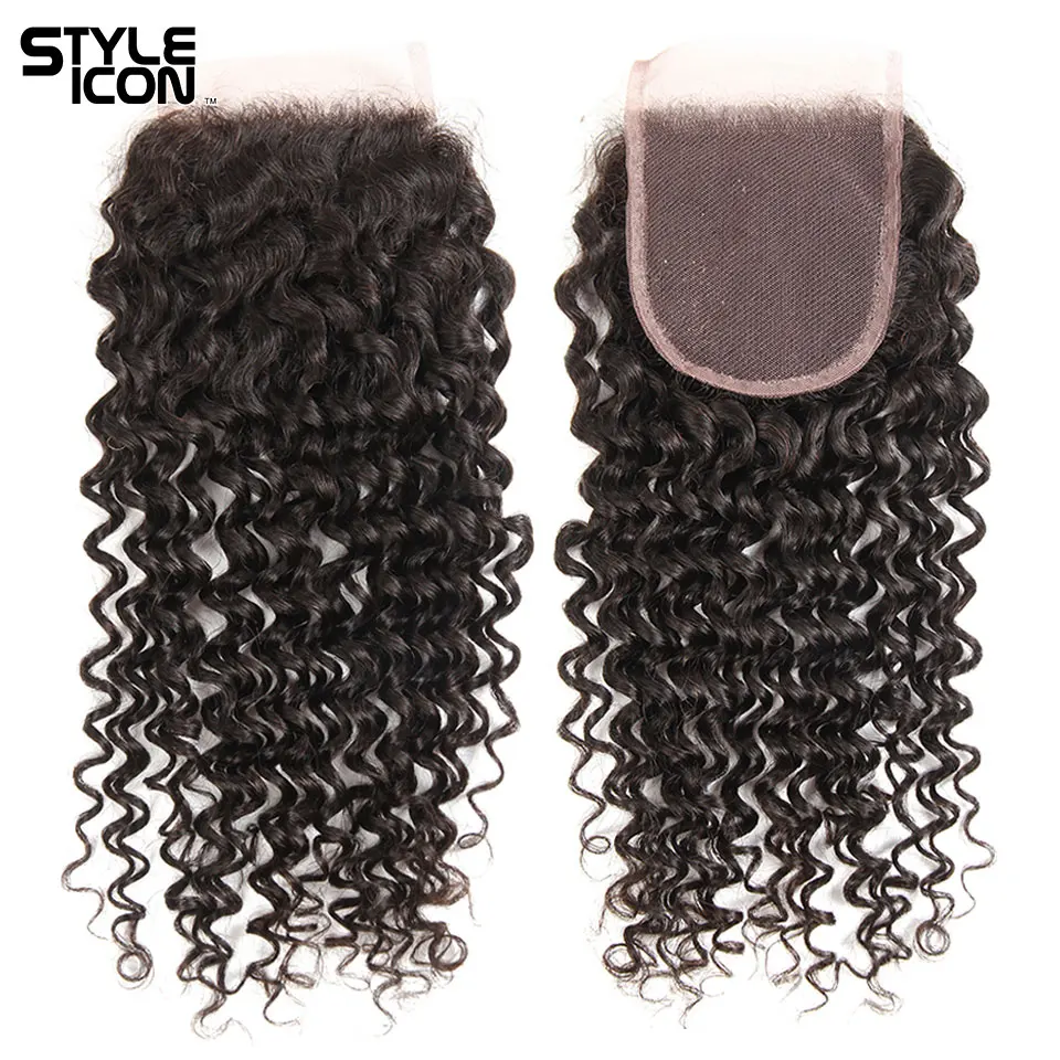 Styleicon волосы монгольский Вьющиеся Связки с закрытием 4x4 Бесплатный Часть