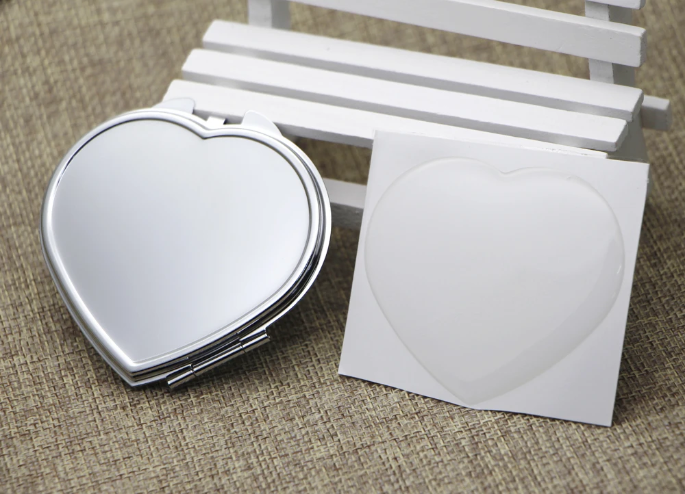 Серебряное компактное зеркало с карманом в форме сердца + Полимерная эпоксидная