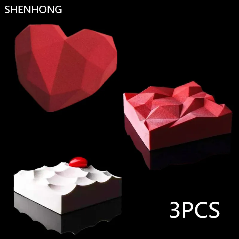 3 шт. силиконовая форма для торта Алмазное сердце 3D триангуляции лава мусс