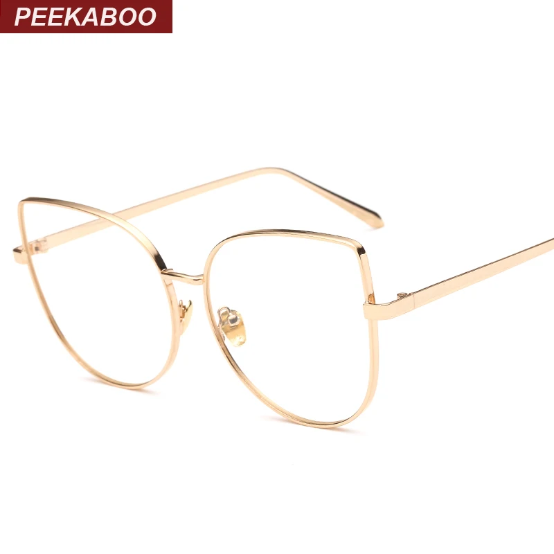 Peekaboo новые сексуальные большие очки кошачий глаз оправа для женщин брендовые черные Серебряные Золотые прозрачные модные очки кошачий глаз металлическая оправа