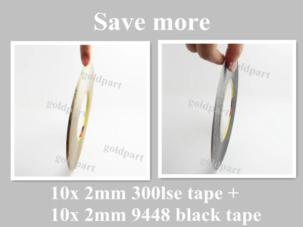 10x 2mm 3M 9495LE 300LSE Super Strong Clear Double Sided Adhesive tape + 10x 2mm 9448 Black Tape for Phone LCD Frame Case #TC14