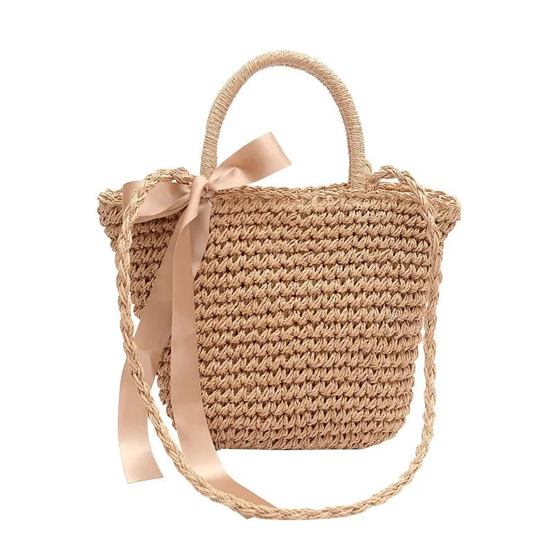 Плетеная Сумка с пряжкой бабочкой удобная Пляжная Соломенная Сумочка на одно