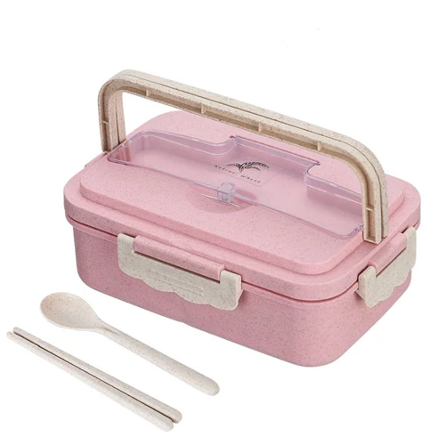Pink Ланч-бокс из пшеничной соломы Bento box Портативный экологически чистый микроволновая печь контейнер для хранения для Детей школьников - Цвет: Pink