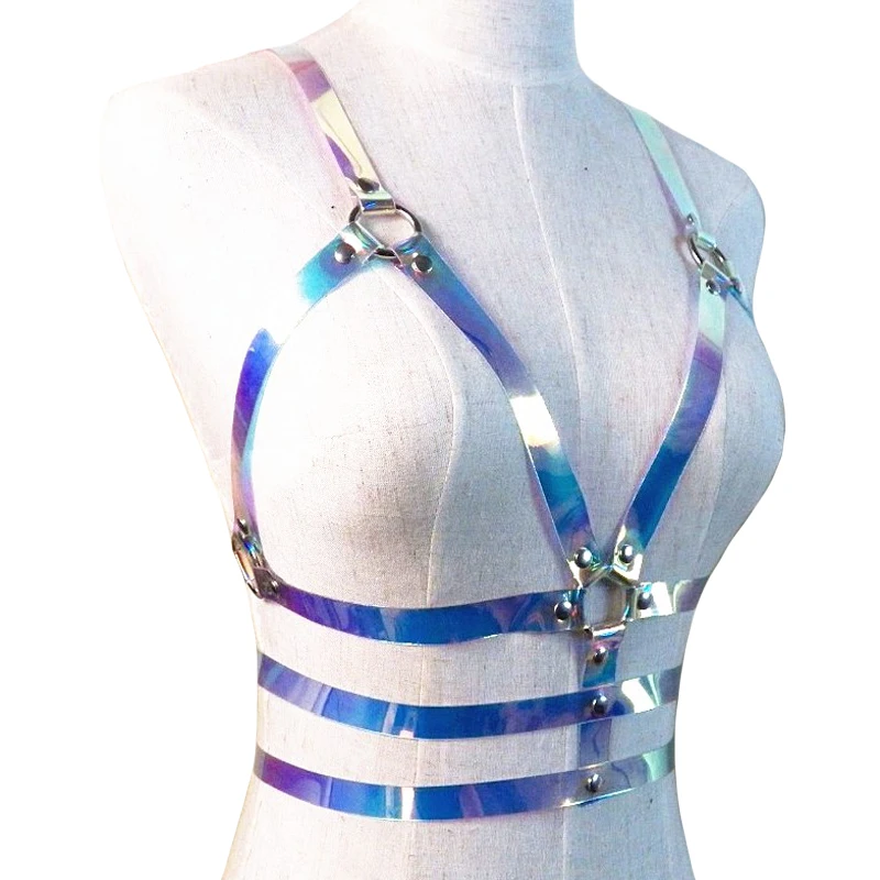 New Gothic Punk Harajuku PVC color leather Body Harness belts Bondage Top Bra Caged Leather metal O Ring Belts Waistband | Аксессуары