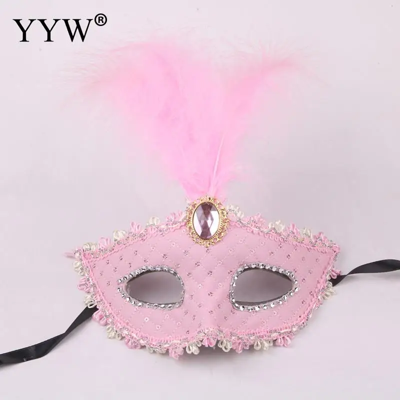 pink Сексуальные кружевные маскарадные маски для девочек, Вечерние Маски для танцев, маски для Хэллоуина, маскарадные платья, женские костюмы с перьями - Цвет: pink